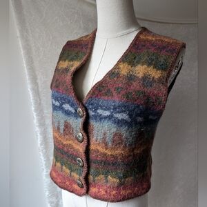 Vtg Cabela's Boiled Wool Button Up V-neck Vest southwest